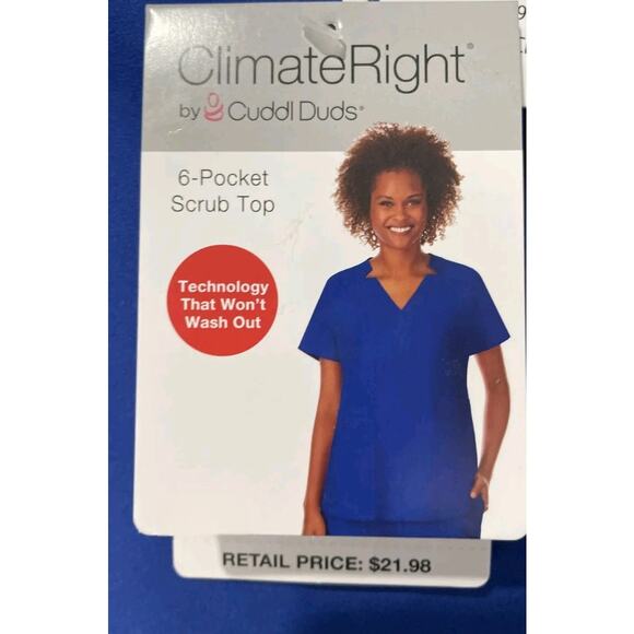 Cuddl Duds lot of 2 Metro Blue V-neck Scrubs Tops Shirts Size S, small 6-pocket - Picture 4 of 10